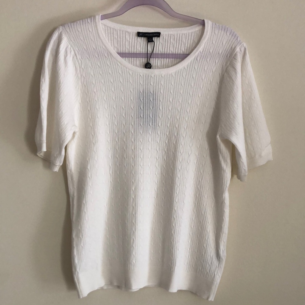 Adrianna Papell Women’s White Short Sleeve Crew Neck Cable Top